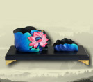 金烏炭雕和樂(lè)吉祥組合筆筒紅藍(lán)色JW-BT010